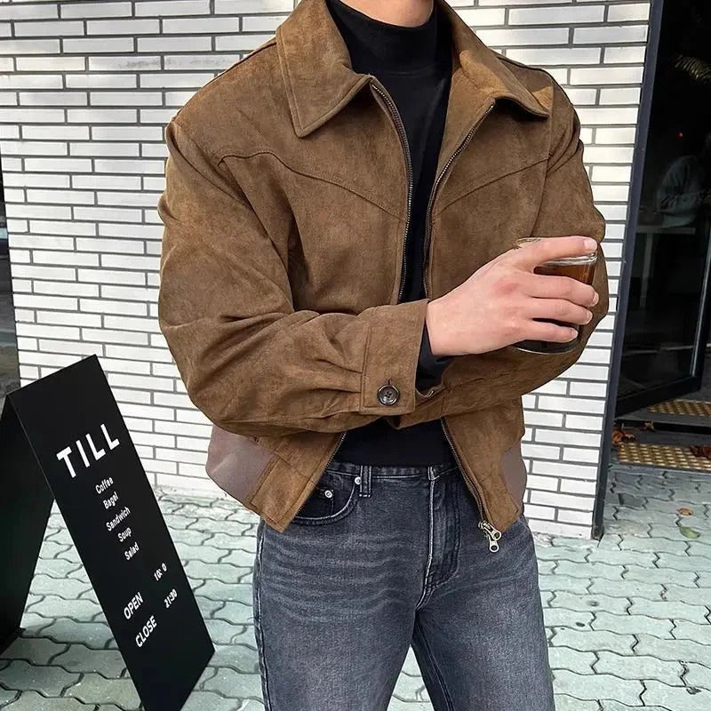 Blouson en cuir homme – Coupe ajustée – Fermeture zippée – Poignets boutonnés