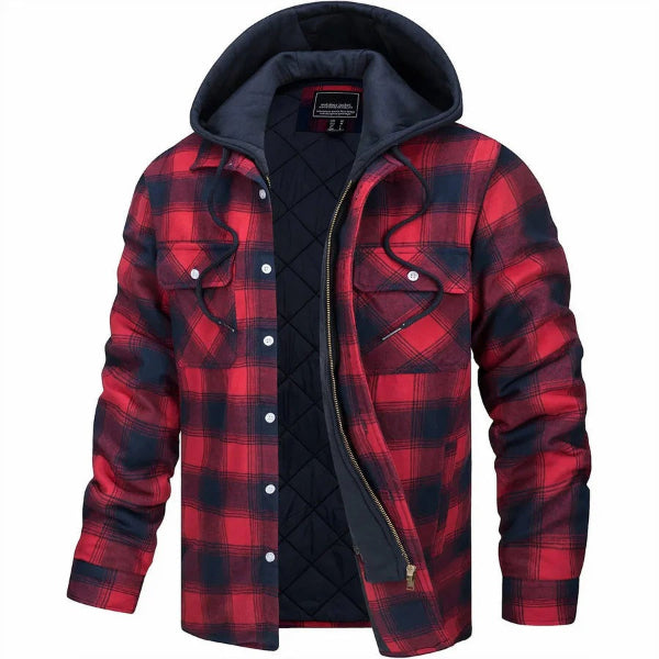 Blouson bomber homme – Coupe décontractée – Motif à carreaux – Capuche doublée – Fermeture zippée