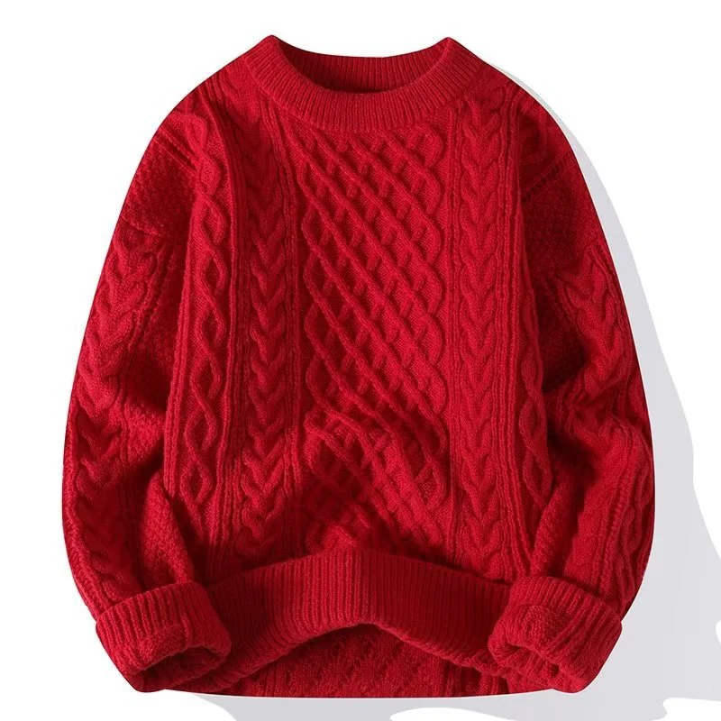 Pull femme – Maille torsadée – Coupe oversize – Col rond côtelé – Chaud en laine