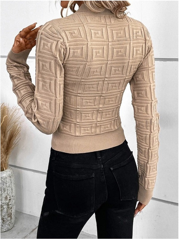 Femme Pull Tricoté - Tissu Maille Fine - Coupe Slim - Manches Longues - Col Montant