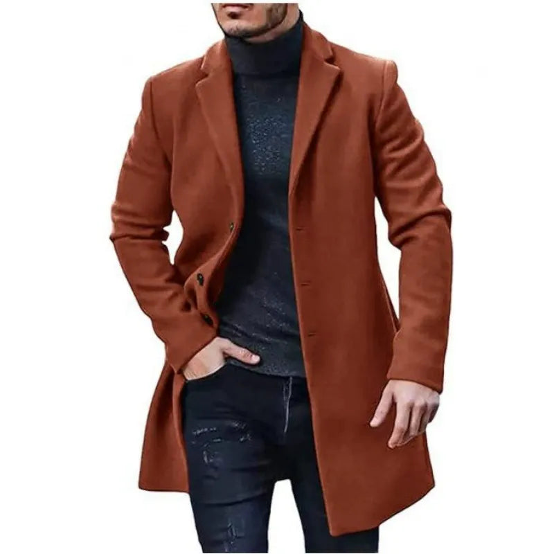 Manteau homme – Coupe ajustée – Laine mélangée – Longueur mi-cuisse – Revers cranté