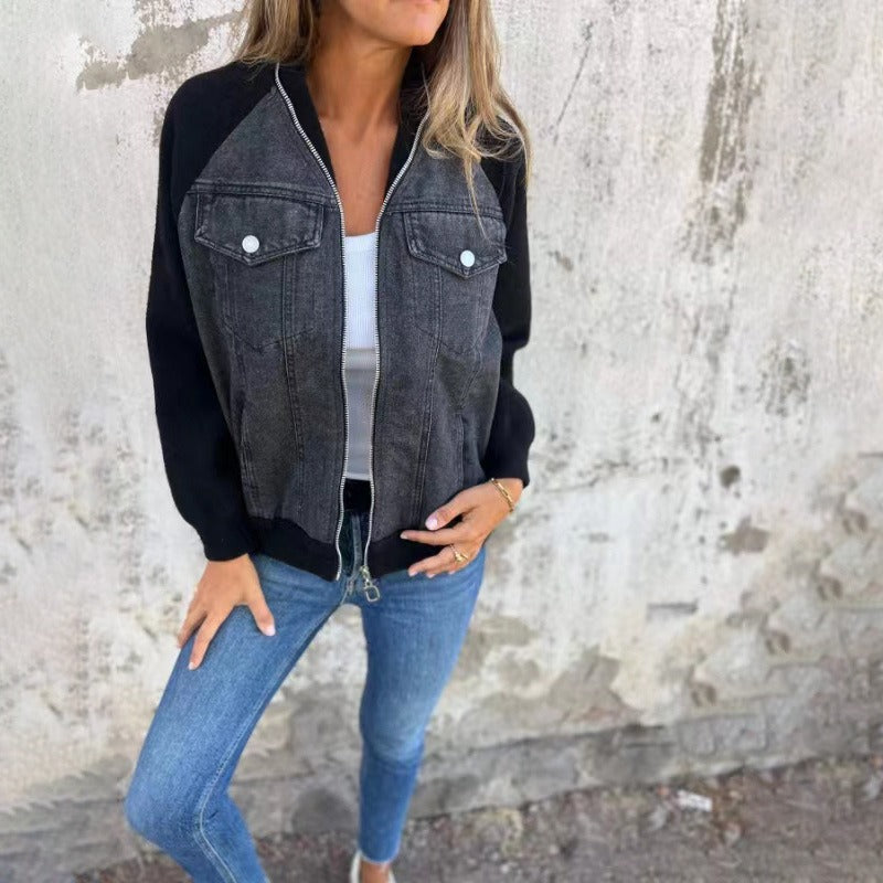 Veste en jean femme – Coupe oversize – Patchwork – Boutons – Poches avant