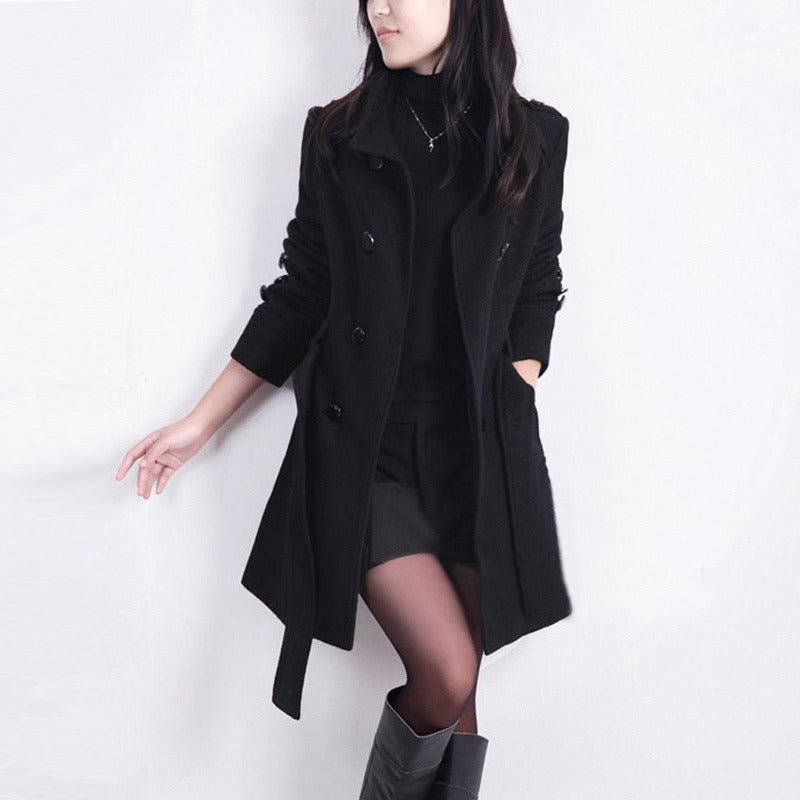 Femme Manteau - Laine Mélangée - Col Châle - Longueur Genou