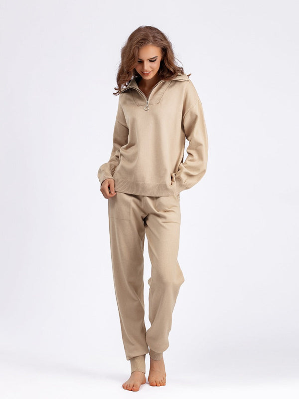 Femme Ensemble Deux Pièces - Maille Fine - Coupe Décontractée - Manches Bouffantes