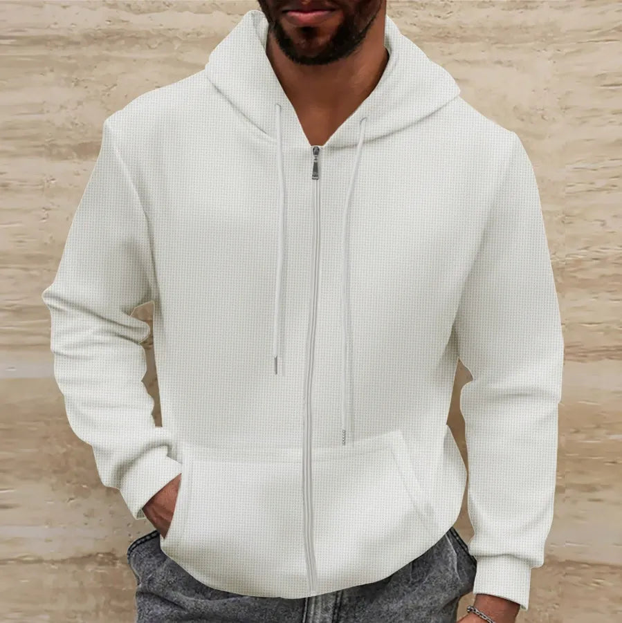 Veste à capuche homme – Coupe régulière – Matière gaufrée – Zip intégral – Style décontracté
