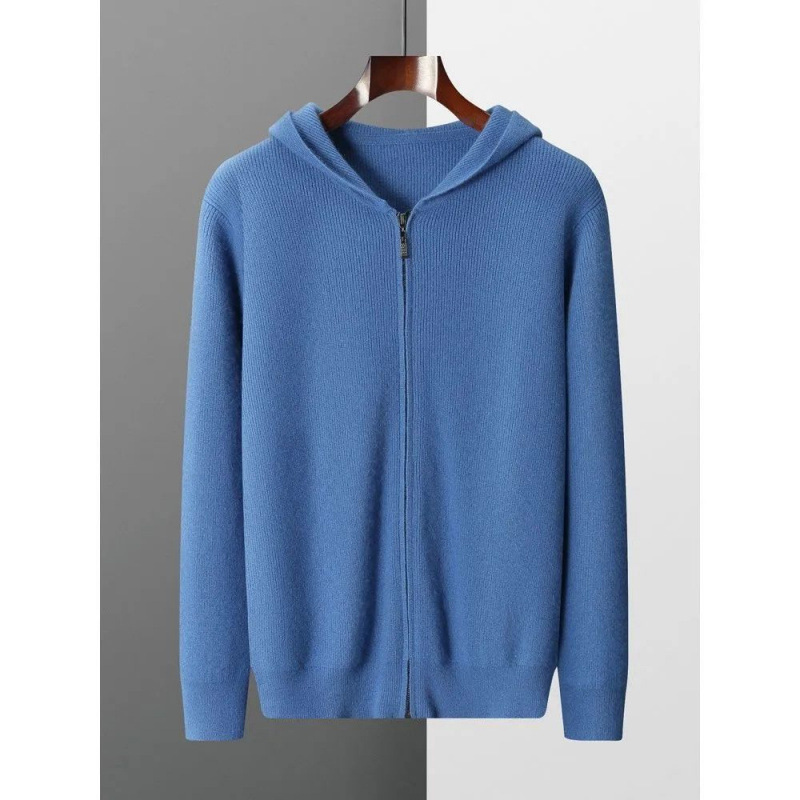 Sweat à capuche zippé homme – Maille laine – Coupe décontractée – Finitions côtelées