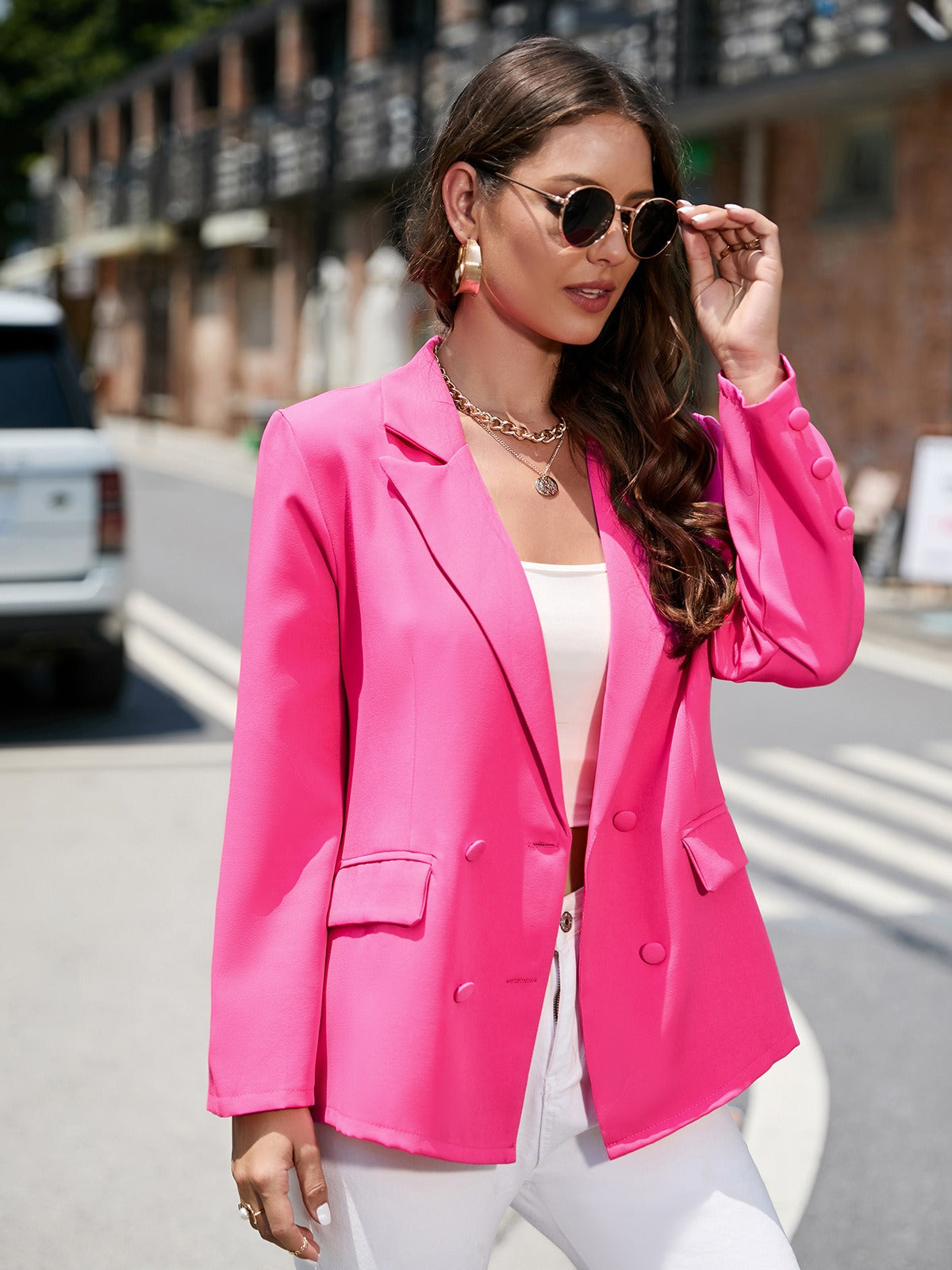 Blazer femme – Coupe cintrée – Double boutonnage – Manches longues – Tissu structuré