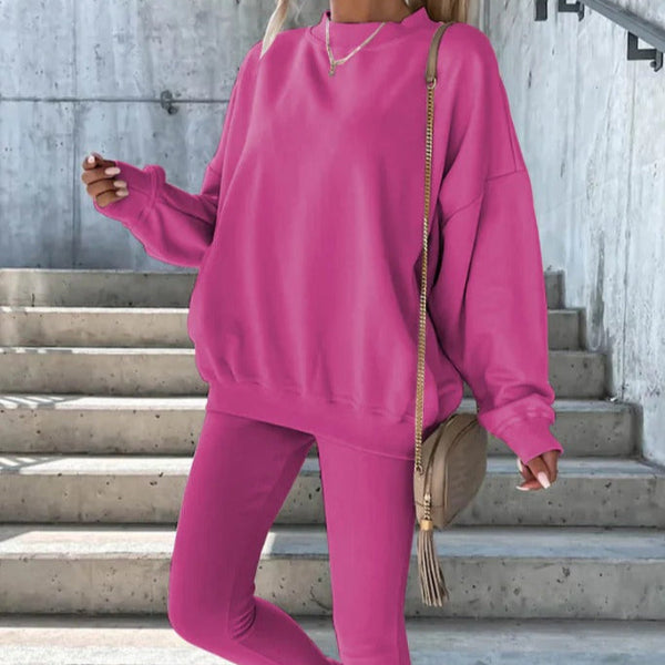 Sweatshirt femme oversize – Coupe décontractée – Col rond – Finitions côtelées