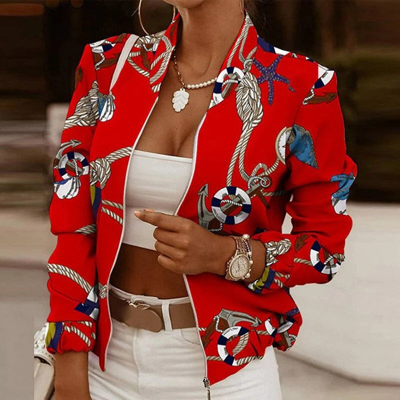 Veste femme – Coupe décontractée – Imprimé baroque animalier – Fermeture zippée