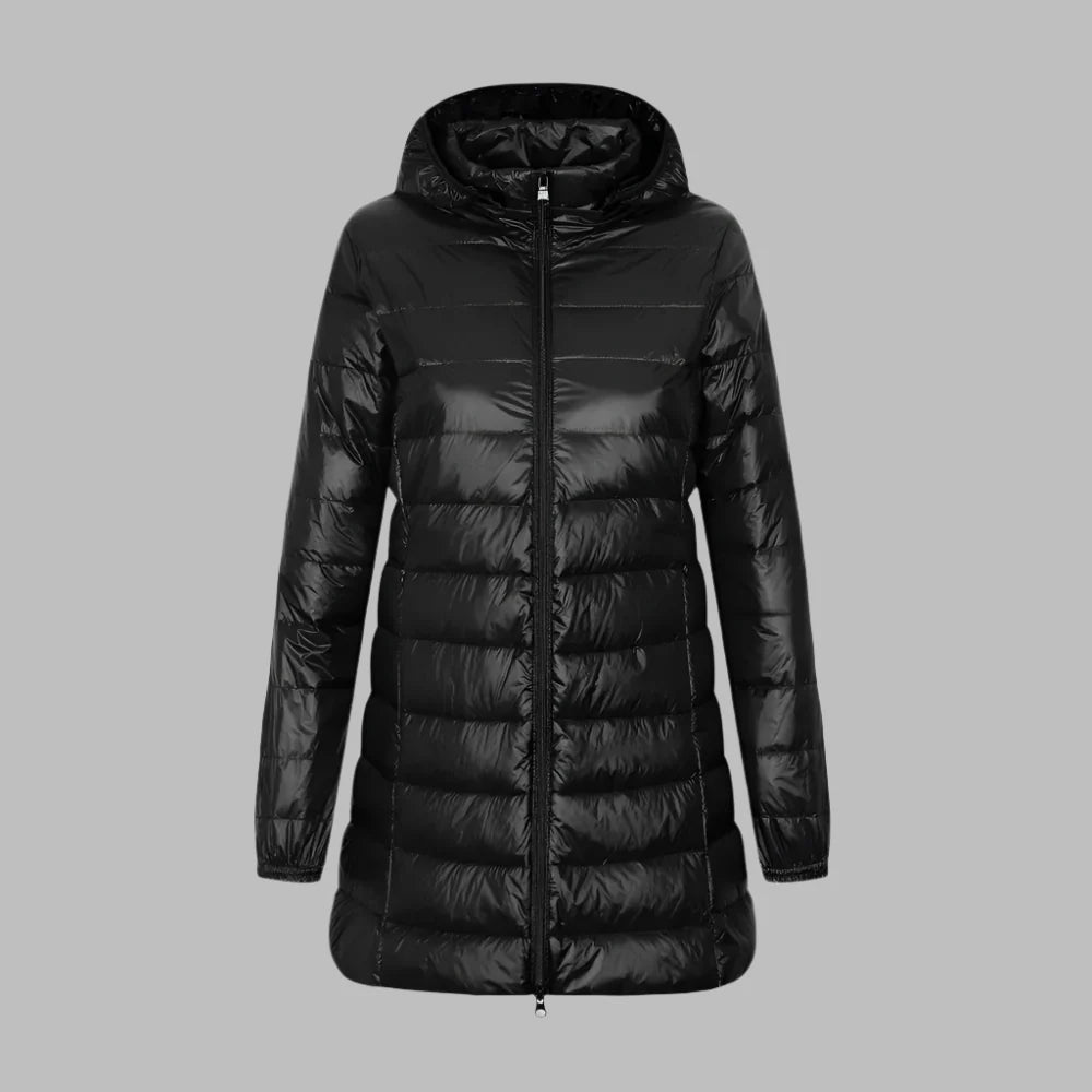 Doudoune femme – Coupe ajustée – Longueur mi-cuisse – Matelassée – Imperméable avec capuche