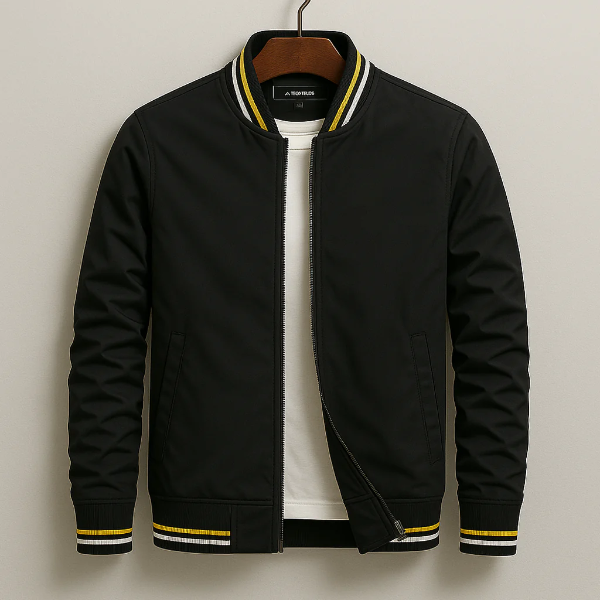 Blouson bomber homme – Coupe droite – Tissu léger – Fermeture zippée – Finition côtelée