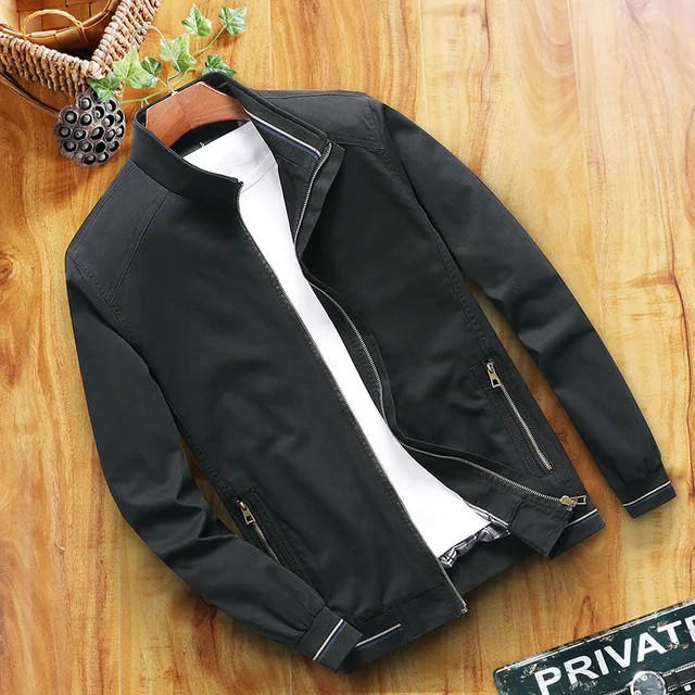 Veste coupe-vent homme – Coupe slim – Col montant – Poches zippées – Bords côtelés