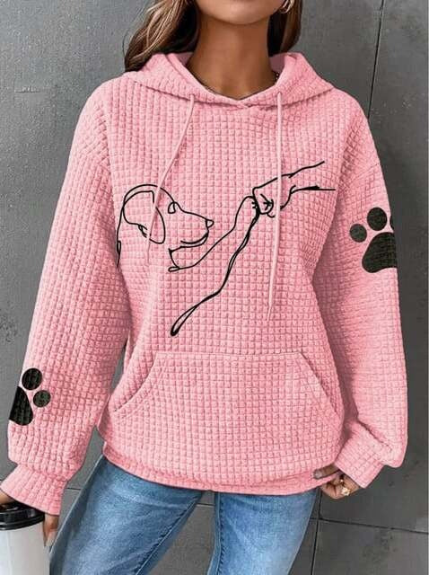 Sweat à capuche femme – Coupe décontractée – Texture matelassée – Motif chien