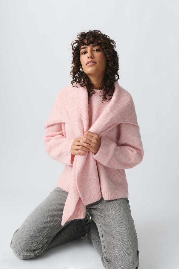 Pull femme – Coupe oversize – Effet laine douce – Manches longues – Finitions côtelées
