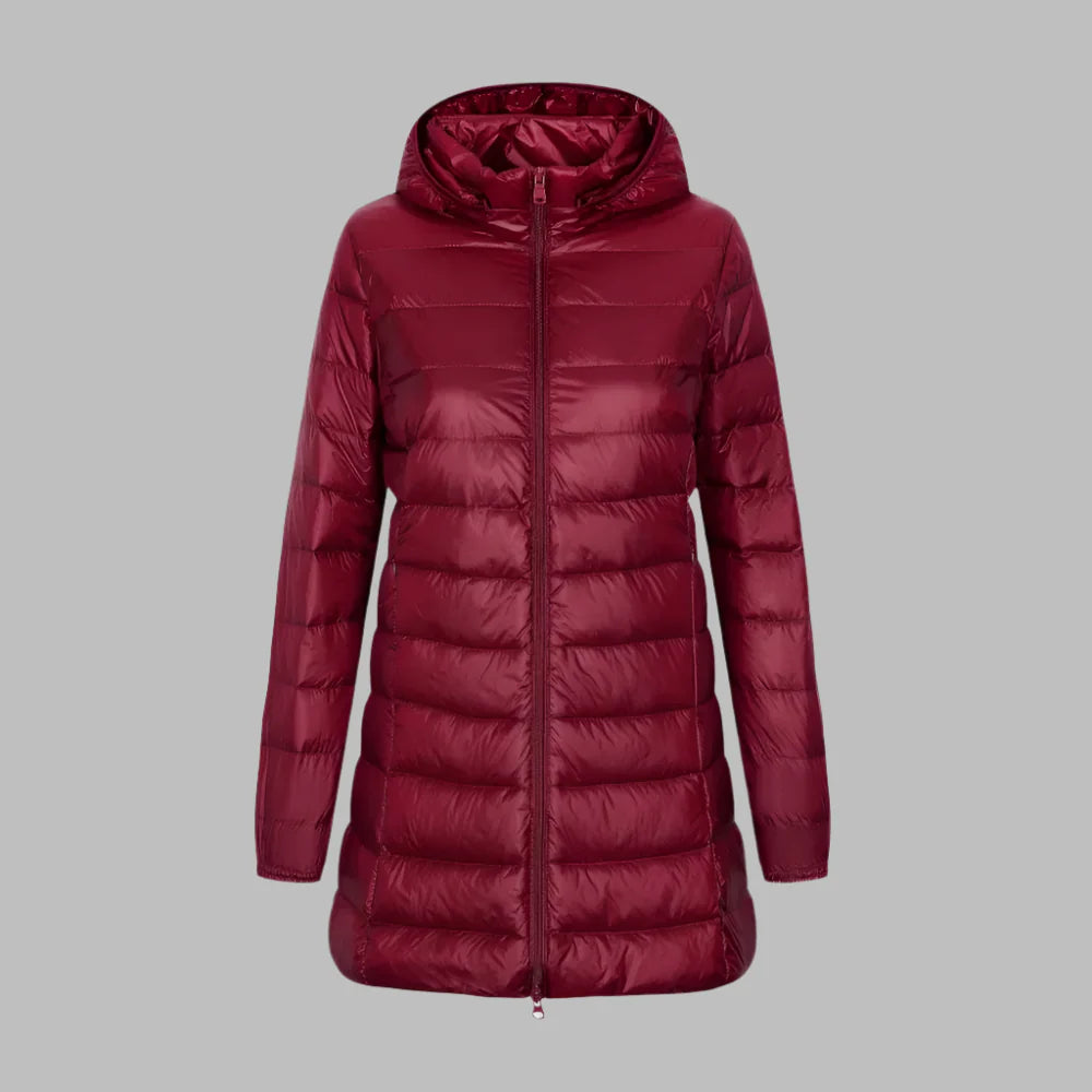 Doudoune femme – Coupe ajustée – Longueur mi-cuisse – Matelassée – Imperméable avec capuche