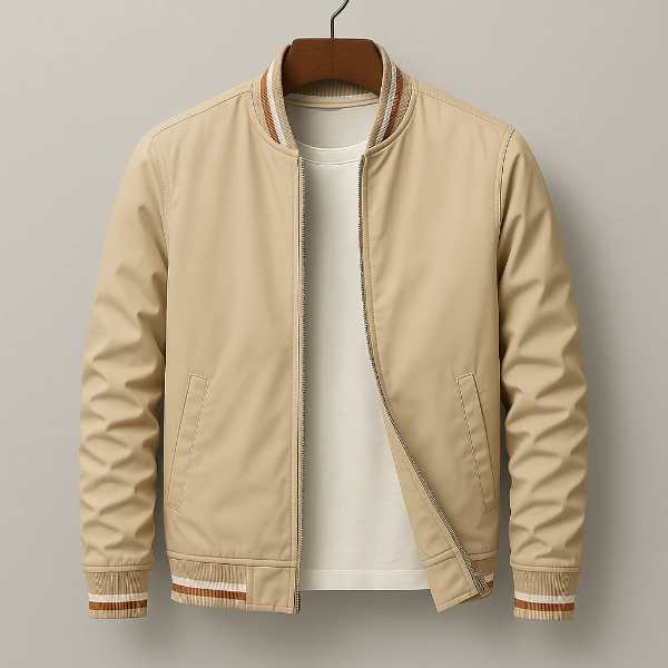 Blouson bomber homme – Coupe droite – Tissu léger – Fermeture zippée – Finition côtelée