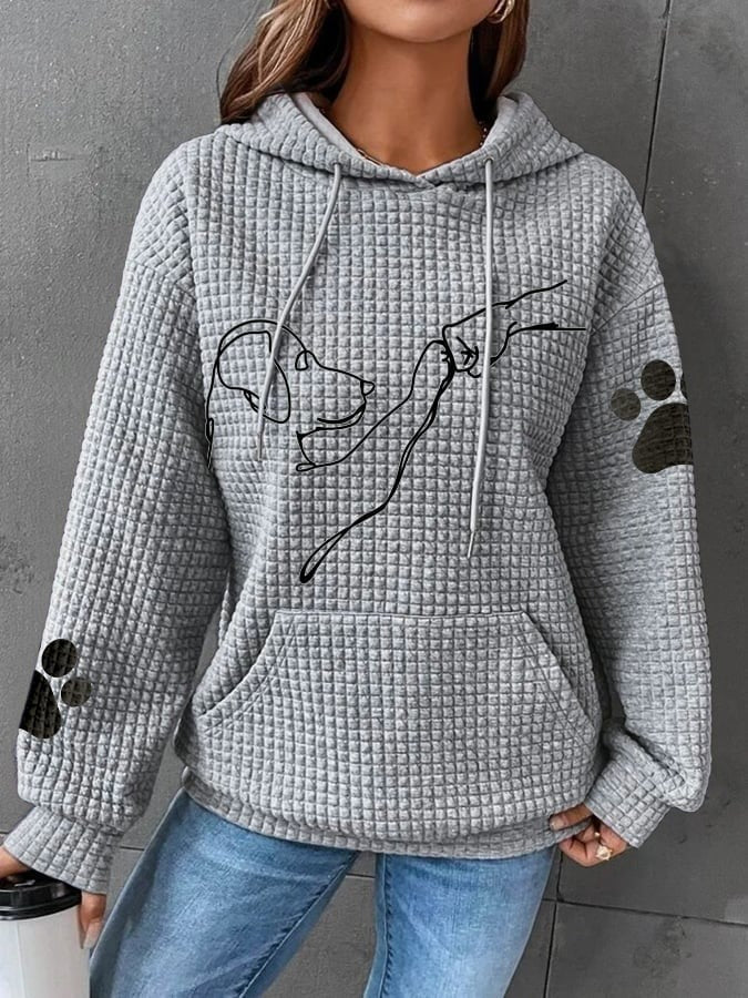 Sweat à capuche femme – Coupe décontractée – Texture matelassée – Motif chien