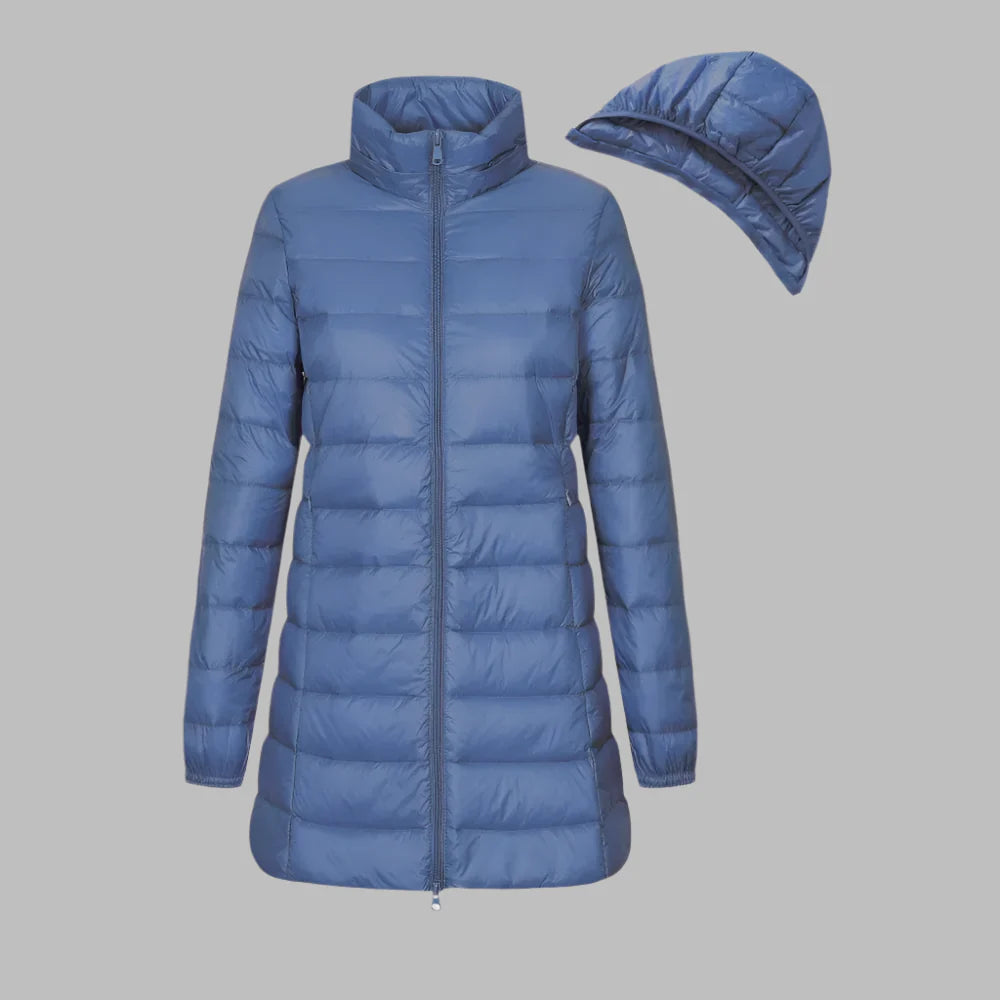 Doudoune femme – Coupe ajustée – Longueur mi-cuisse – Matelassée – Imperméable avec capuche