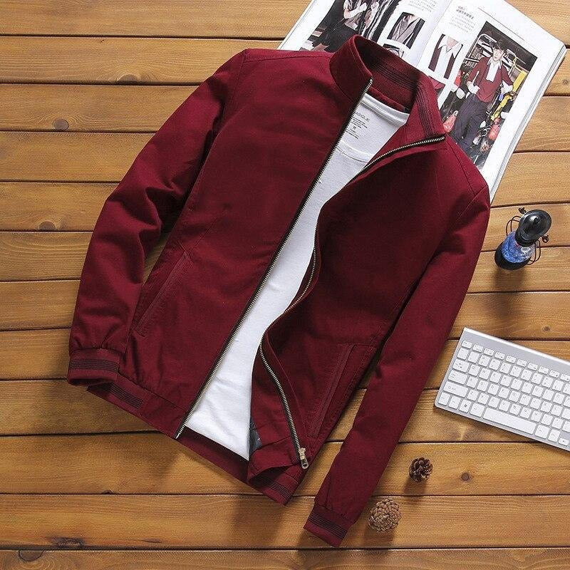 Blouson homme – Coupe décontractée – Mélange coton – Col montant – Zip frontal