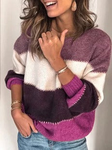 Pull femme – Maille douce – Coupe ample – Manches longues – Motif rayé