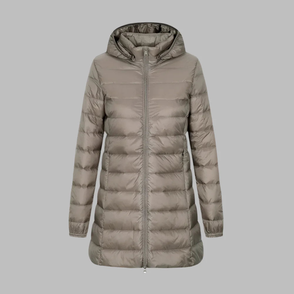Doudoune femme – Coupe ajustée – Longueur mi-cuisse – Matelassée – Imperméable avec capuche