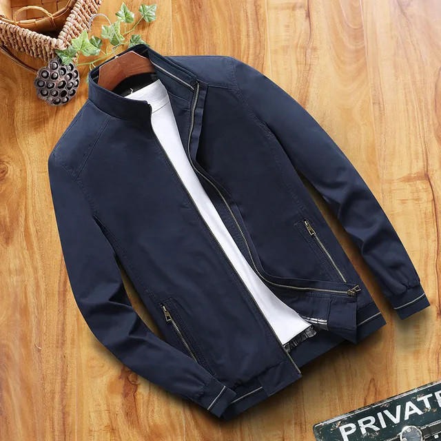 Veste coupe-vent homme – Coupe slim – Col montant – Poches zippées – Bords côtelés