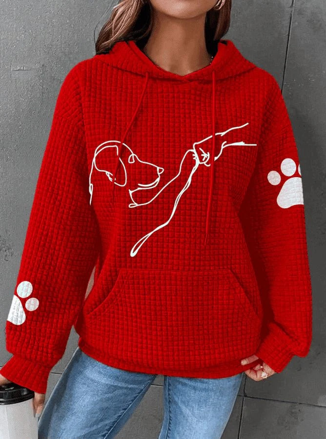 Sweat à capuche femme – Coupe décontractée – Texture matelassée – Motif chien
