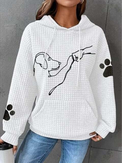 Sweat à capuche femme – Coupe décontractée – Texture matelassée – Motif chien
