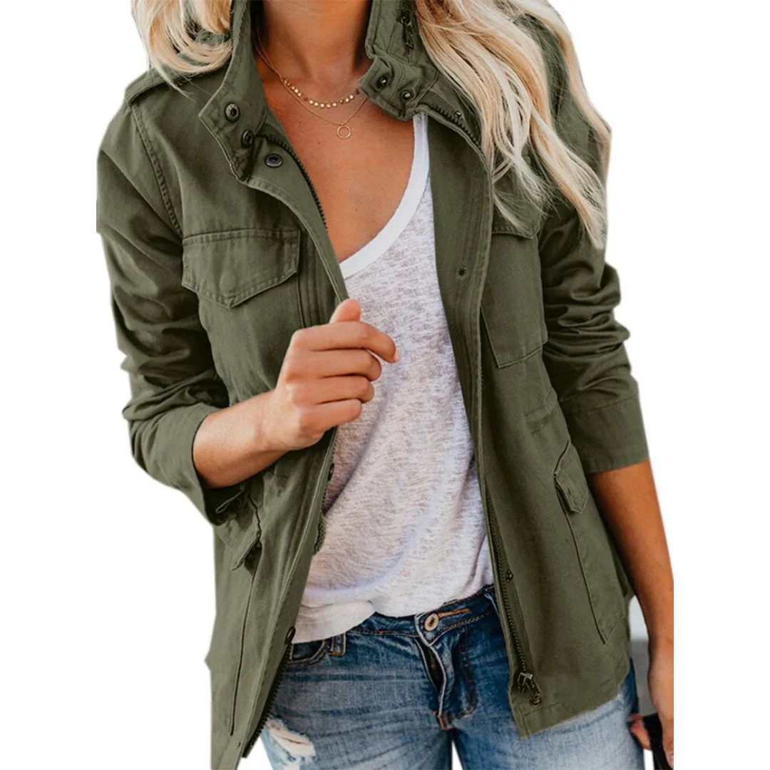 Veste femme – Coupe structurée – Fermeture zippée – Boutons pression – Coton doux