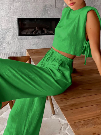 Haut court femme – Coupe décontractée – Sans manches – Coton – Liens réglables