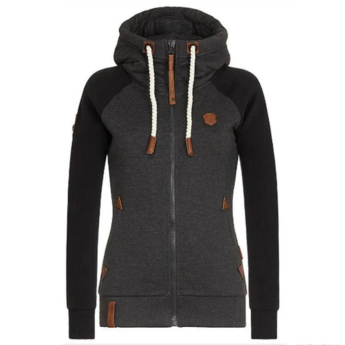 Sweat à capuche zippé femme – Coton doux – Coupe ajustée – Poignets côtelés