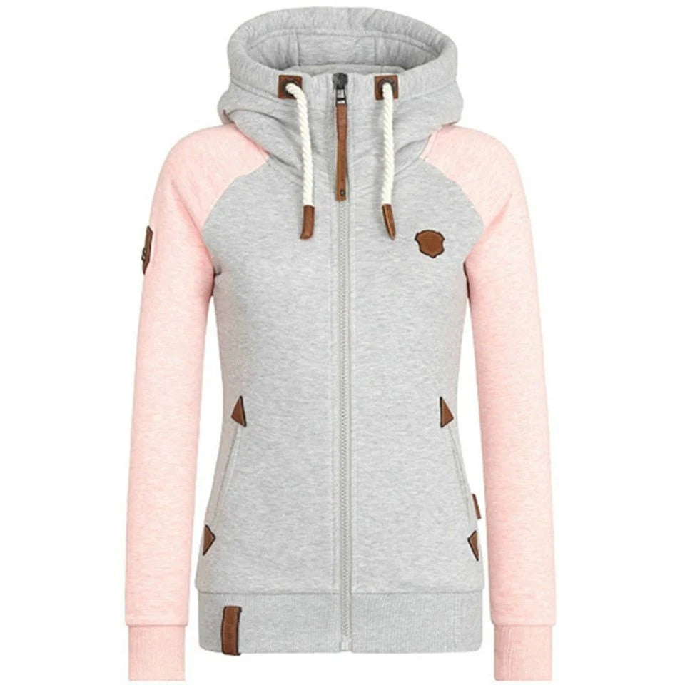 Sweat à capuche zippé femme – Coton doux – Coupe ajustée – Poignets côtelés