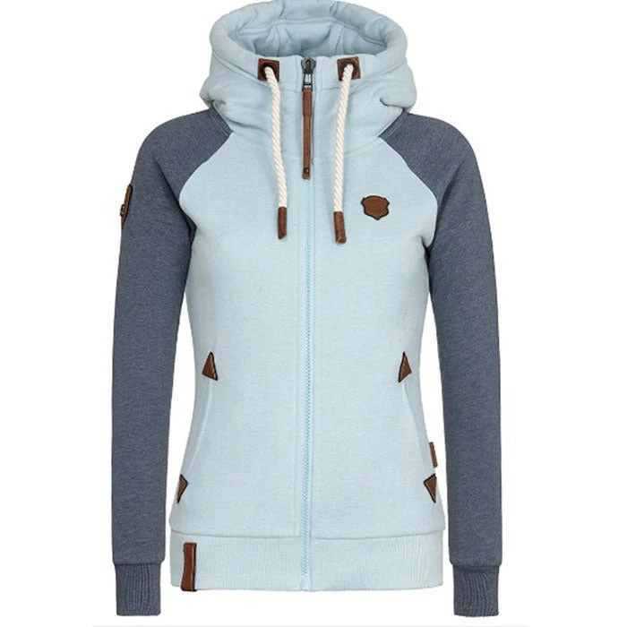 Sweat à capuche zippé femme – Coton doux – Coupe ajustée – Poignets côtelés