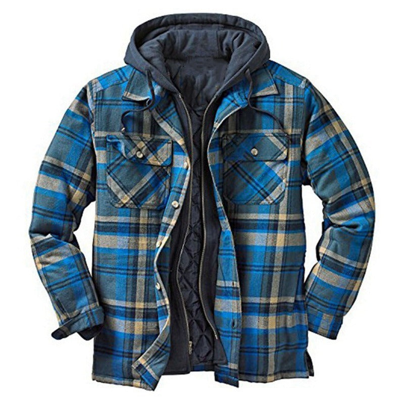Veste Chemise Homme – Coupe Relax – Flanelle Matelassée – Capuche – Motif Carreaux