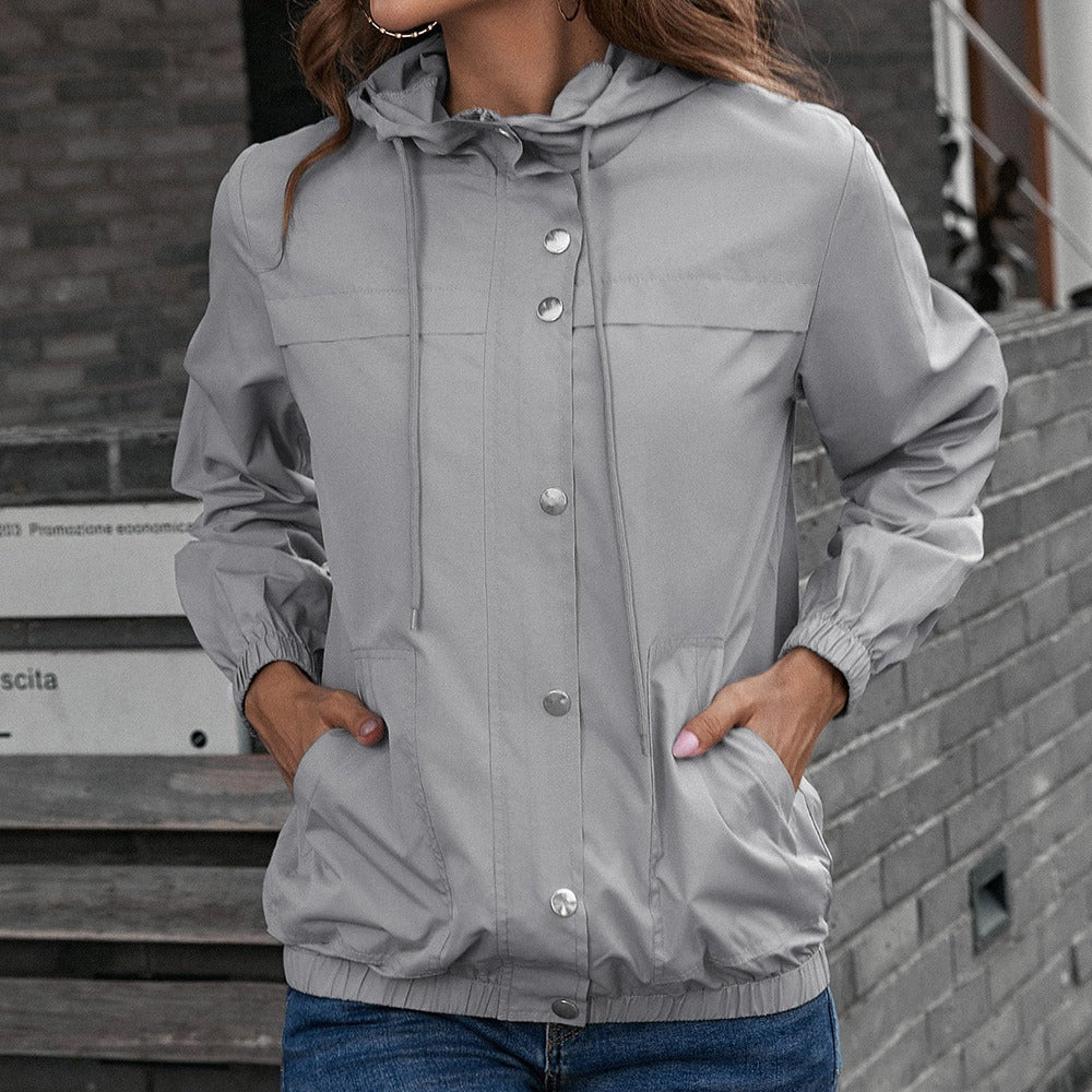 Veste imperméable femme – Coupe décontractée – Capuche – Coupe-vent zippée