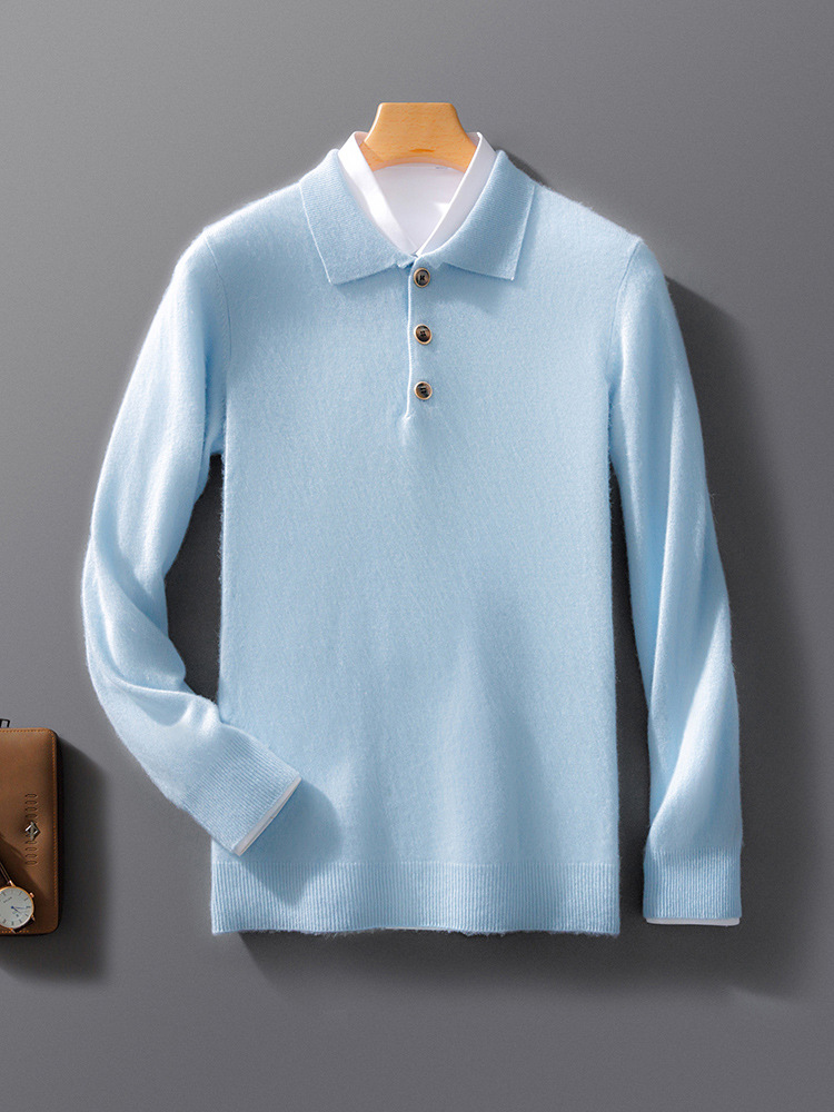 Sweatshirt homme – Maille laine – Coupe décontractée – Col polo – Bouton décoratif