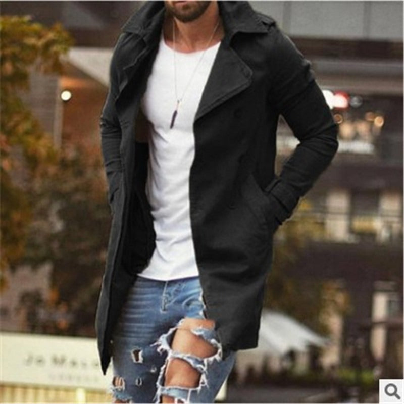 Manteau mi-long homme – Coupe slim – Coton mélangé – Boutonnage croisé élégant