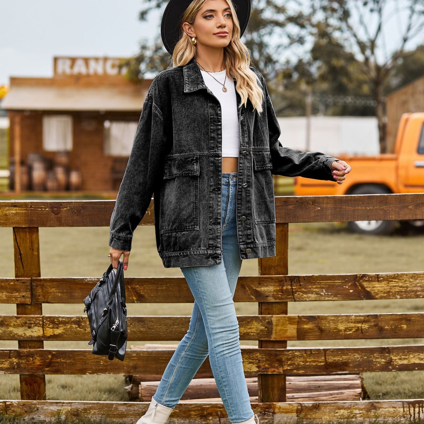 Veste en jean femme – Coupe ample – Longueur hanches – Fermeture boutonnée