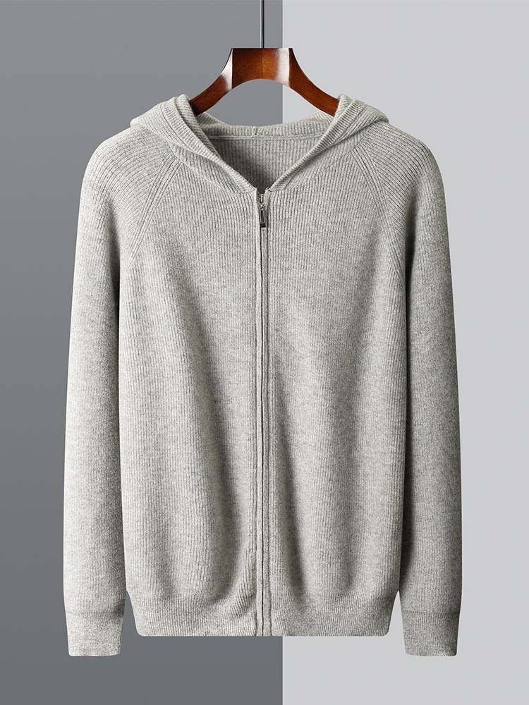 Sweat à capuche zippé homme – Maille laine – Coupe décontractée – Finitions côtelées