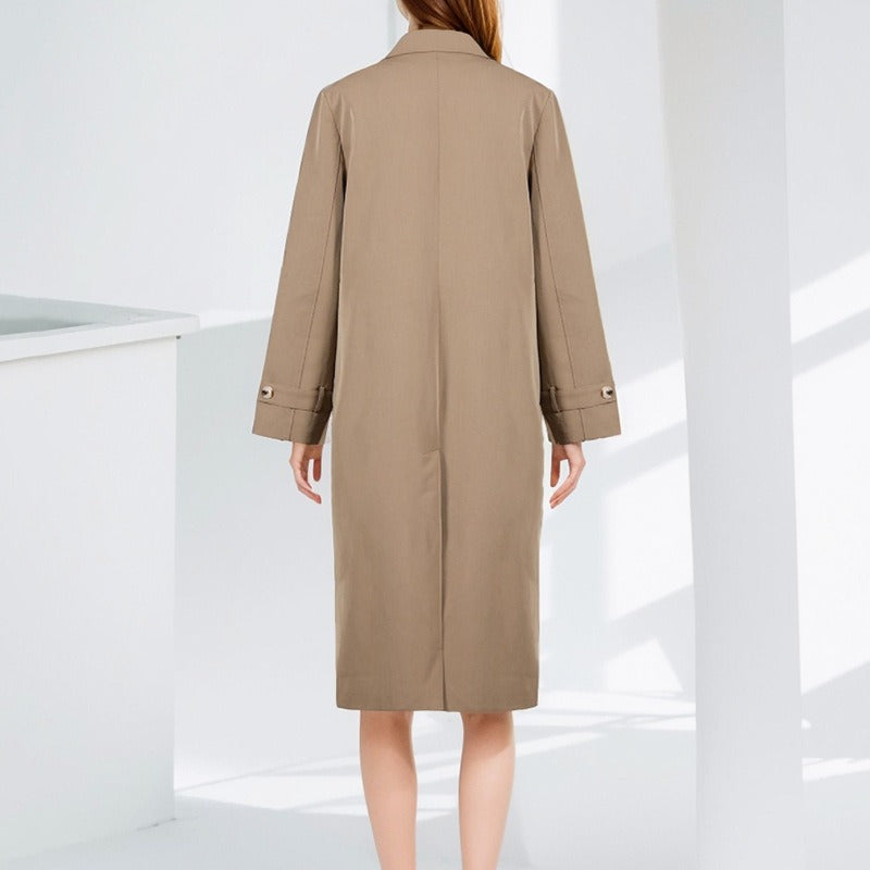 Manteau trench femme – Coupe oversize – Col V – Poches à rabat – Mi-long coton