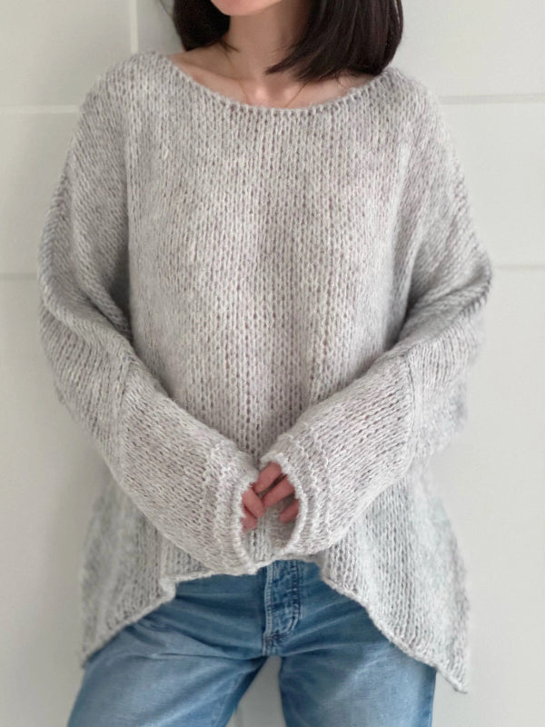 Pull femme – Coupe oversize – Maille épaisse – Épaules dénudées manches longues