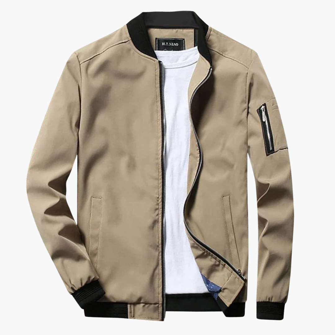 Blouson Homme – Coupe Régulière – Finition Côtelée – Poche Manche Zippée – Style Décontracté