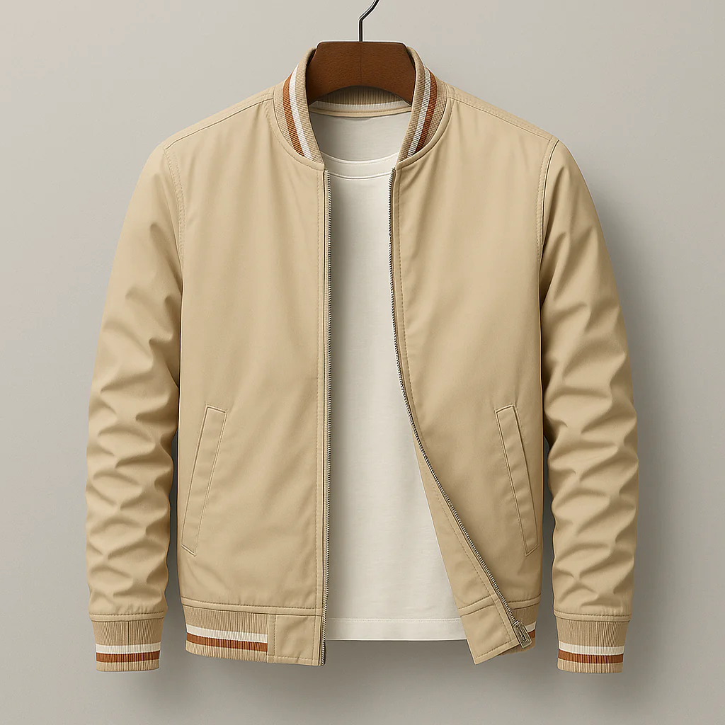 Blouson homme bomber – Coupe régulière – Matière légère – Finition côtelée zippée