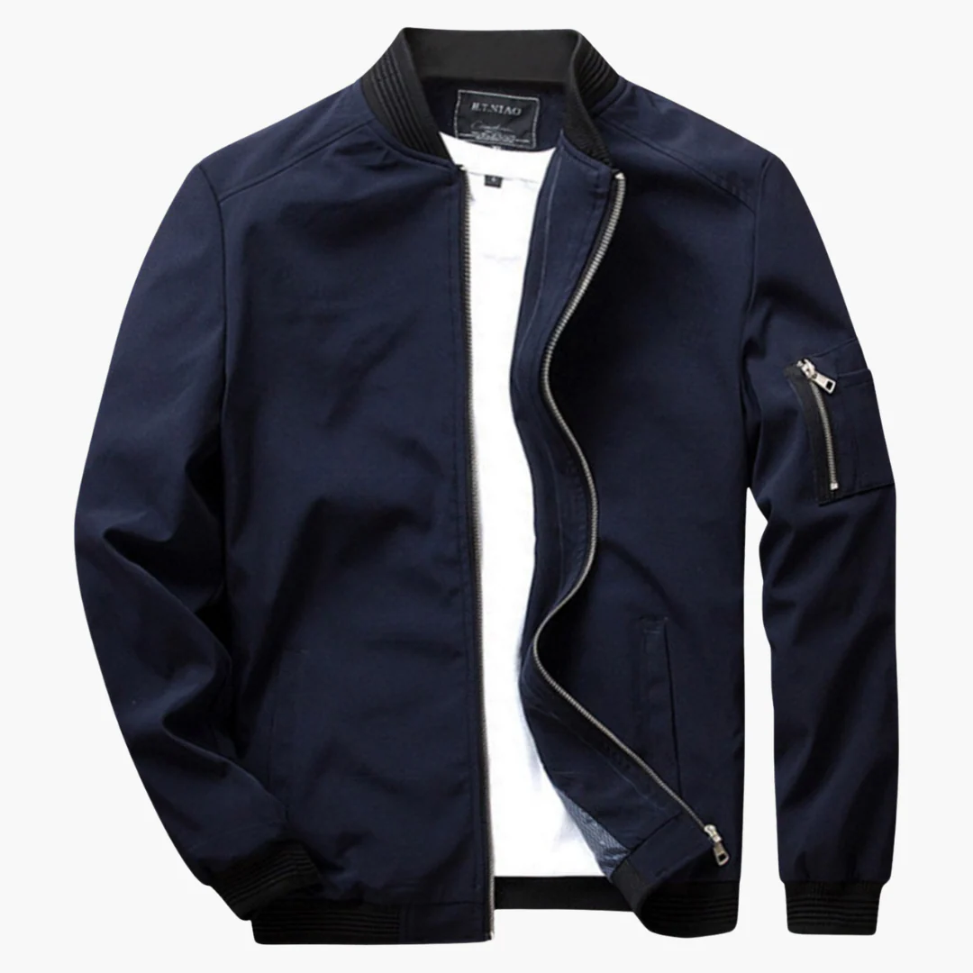 Blouson Homme – Coupe Régulière – Finition Côtelée – Poche Manche Zippée – Style Décontracté