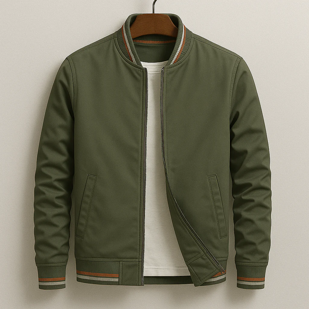 Blouson homme bomber – Coupe régulière – Matière légère – Finition côtelée zippée