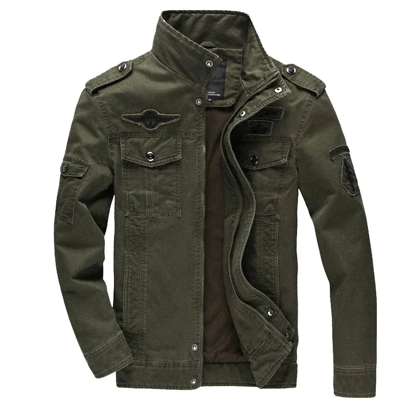Blouson biker homme – Coupe structurée – Coton – Épaulettes – Poches à rabat – Patches