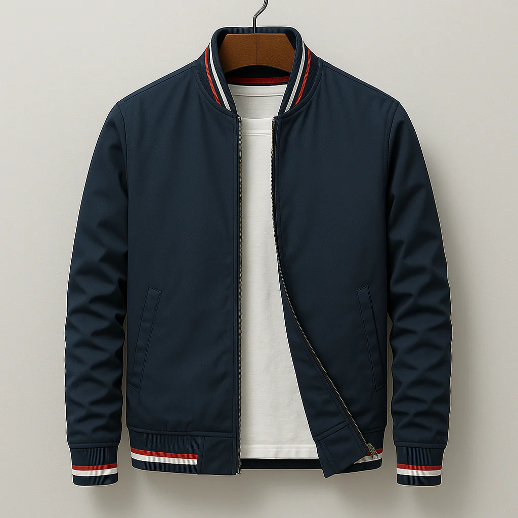 Blouson homme bomber – Coupe régulière – Matière légère – Finition côtelée zippée