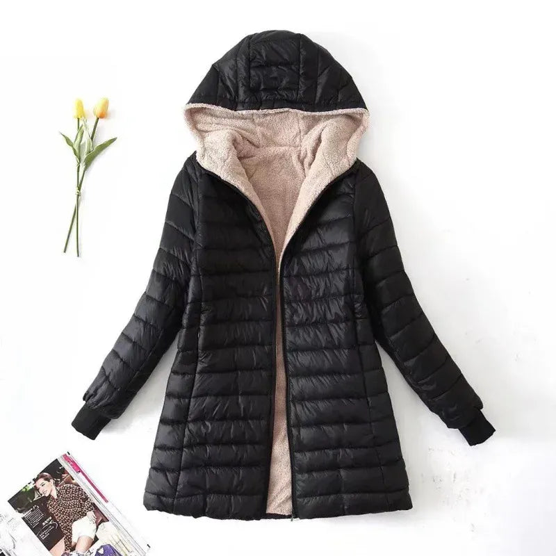 Veste matelassée femme – Coupe droite – Capuche – Doublée polaire – Déperlante