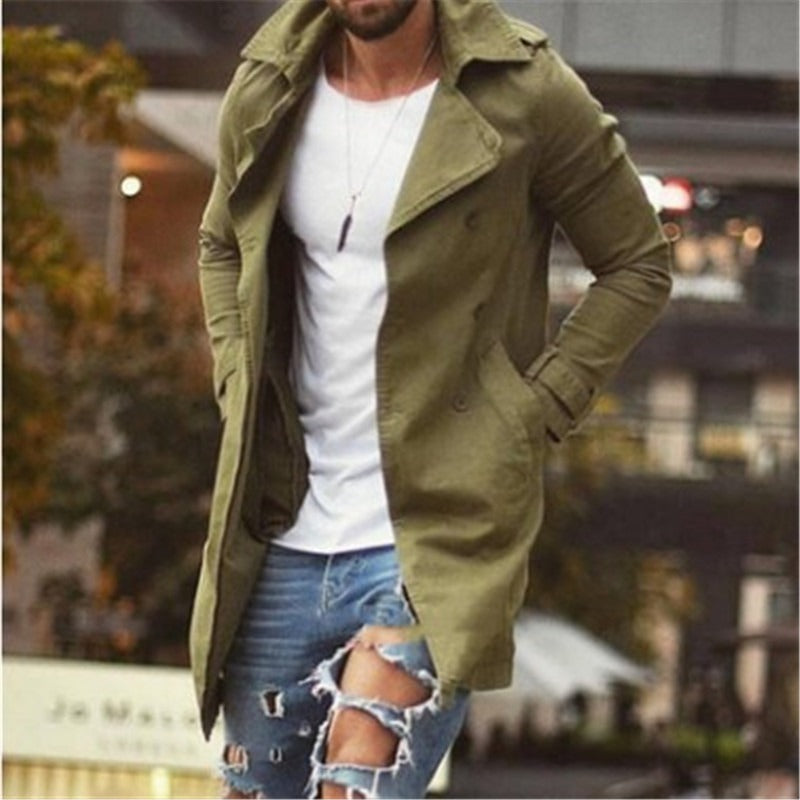 Manteau mi-long homme – Coupe slim – Coton mélangé – Boutonnage croisé élégant