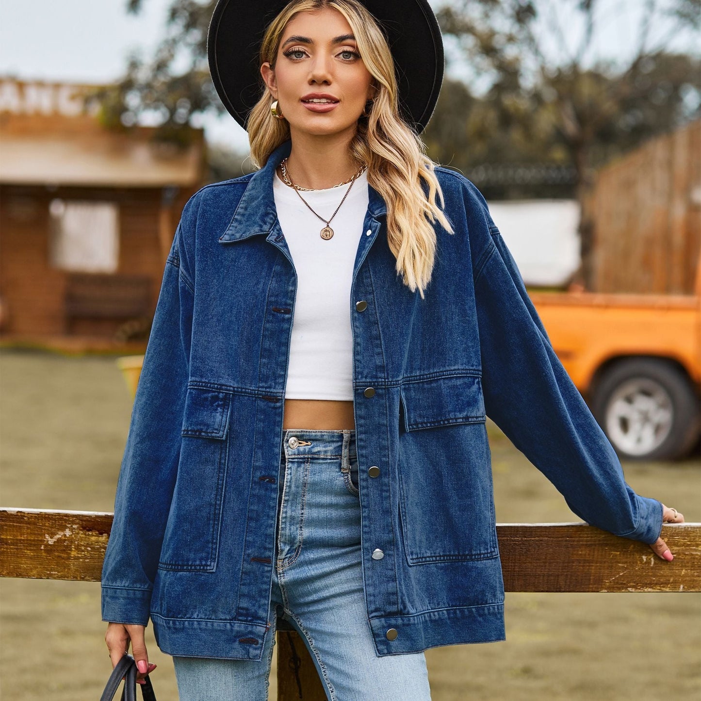 Veste en jean femme – Coupe ample – Longueur hanches – Fermeture boutonnée